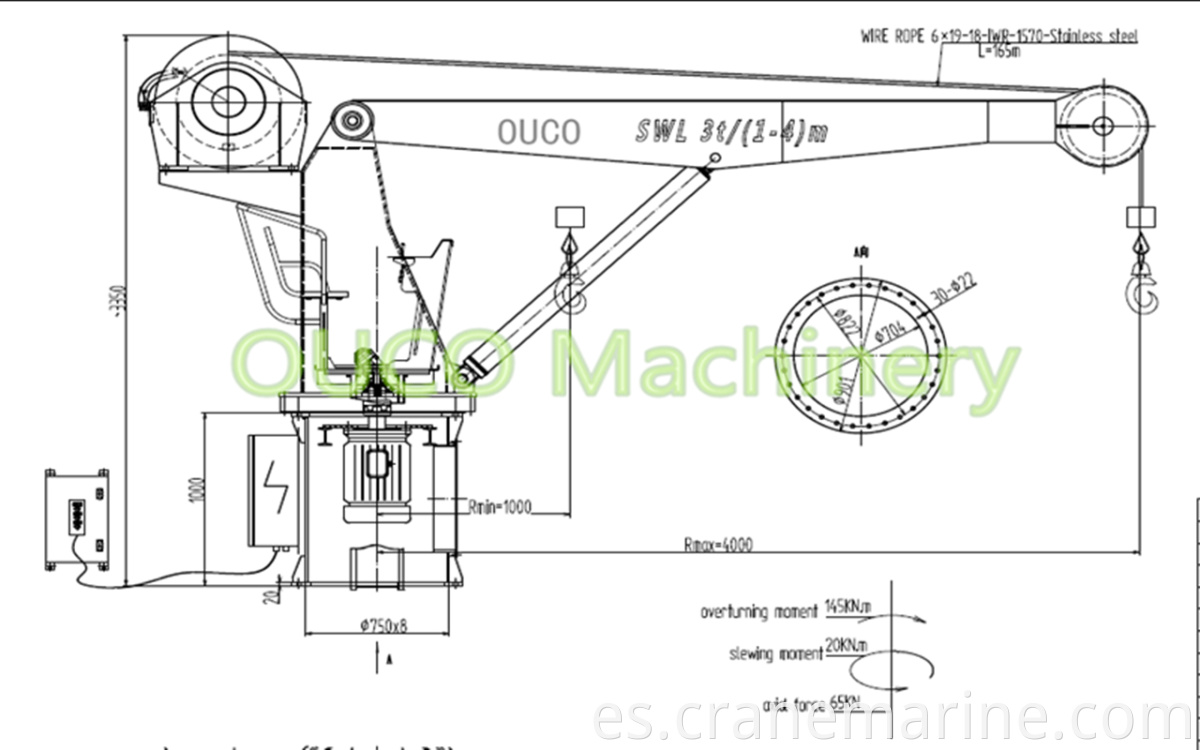 3 ton stiff boom marine crane GA drawings